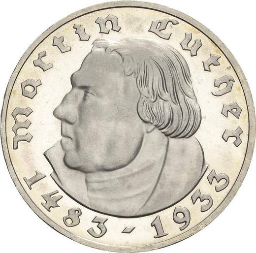 Anverso 2 Reichsmarks 1933 A "Martín Lutero" - valor de la moneda de plata - Alemania, Alemania nazi