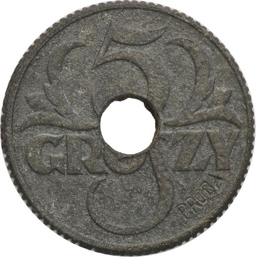 Reverse Pattern 5 Groszy 1939 WJ Zinc Embossed inscription PRÓBA -  Coin Value - Poland, German Occupation