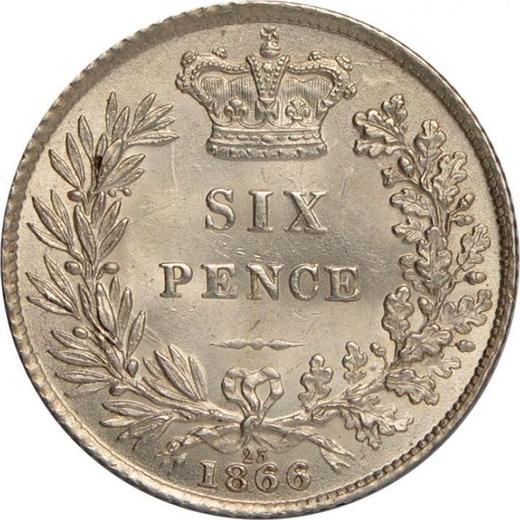 Reverse Sixpence 1866 Number below wreath - Silver Coin Value - United Kingdom, Victoria