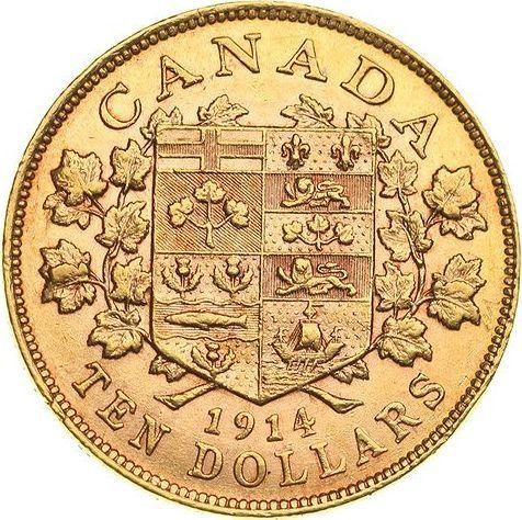 Reverse 10 Dollars 1914 - Gold Coin Value - Canada, George V