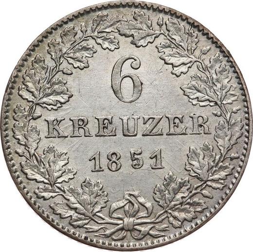 Reverso 6 Kreuzers 1851 - valor de la moneda de plata - Fráncfort del Meno, Ciudad Libre