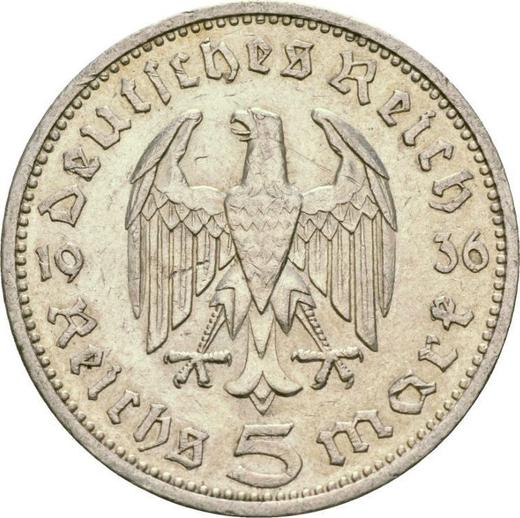 Reverse 5 Reichsmark 1936 A "Hindenburg" - Silver Coin Value - Germany, Third Reich