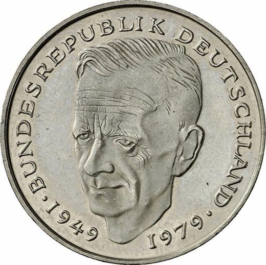 Obverse 2 Mark 1992 F "Kurt Schumacher" - Coin Value - Germany, FRG