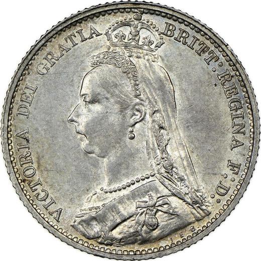Anverso 6 peniques 1893 JEB "Retrato jubilar" - valor de la moneda de plata - Gran Bretaña, Victoria