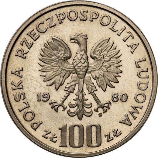 Awers monety - Próba 100 złotych 1980 MW "Jan Kochanowski" Nikiel - cena monety - Polska, PRL