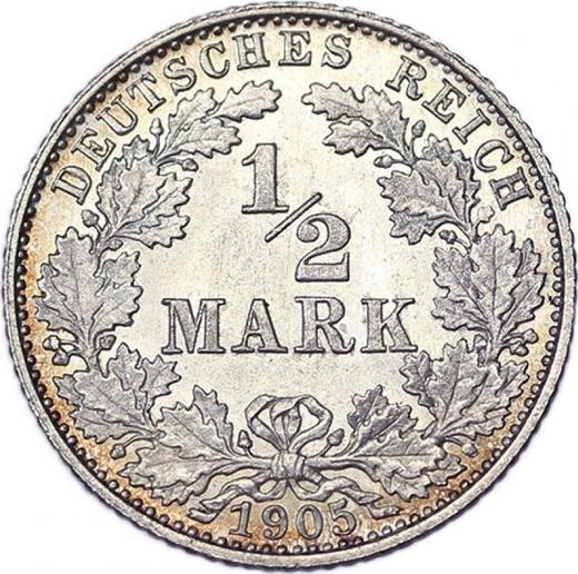 Аверс монеты - 1/2 марки 1905 года D "Тип 1905-1919" - цена серебряной монеты - Германия, Германская Империя