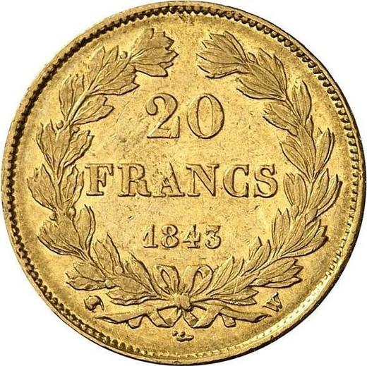 Reverse 20 Francs 1843 W "Type 1832-1848" - Gold Coin Value - France, Louis Philippe I
