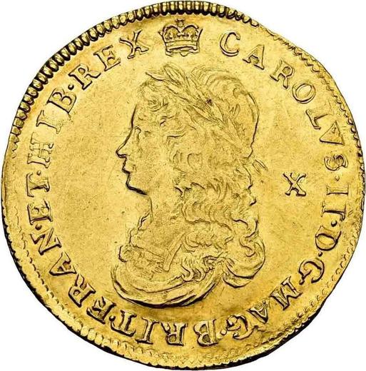 Аверс монеты - 2 кроны (Двойная крона) без года (1660-1662) "Второй выпуск" Обозначение номинала "X" - цена золотой монеты - Великобритания, Карл II