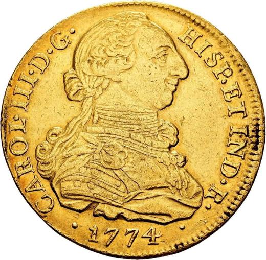 Obverse 8 Escudos 1774 P JS - Gold Coin Value - Colombia, Charles III