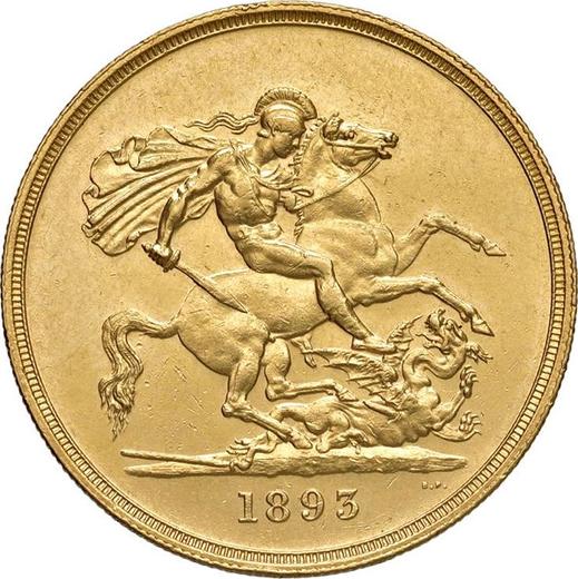 Reverse Five Pounds 1893 TB - Gold Coin Value - United Kingdom, Victoria