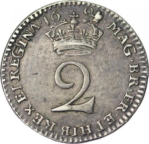 Reverso 2 peniques 1694 - valor de la moneda de plata - Gran Bretaña, Guillermo III y María II