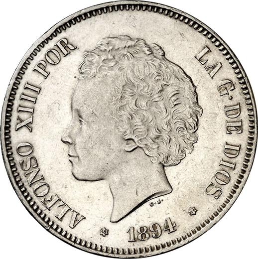 Obverse 5 Pesetas 1894 PGV - Silver Coin Value - Spain, Alfonso XIII