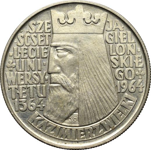 Reverso Pruebas 10 eslotis 1964 "600 aniversario de la Universidad Jaguelónica" Inscripción en relieve Cuproníquel - valor de la moneda  - Polonia, República Popular