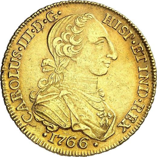 Аверс монеты - 8 эскудо 1766 года NR JV - цена золотой монеты - Колумбия, Карл III