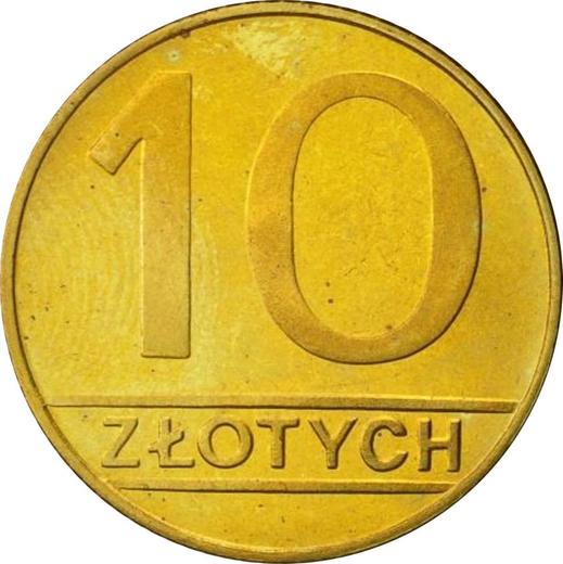 Rewers monety - 10 złotych 1990 MW Mosiądz - cena monety - Polska, PRL