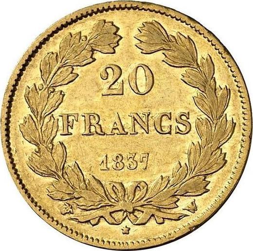 Revers 20 Franken 1837 W "Typ 1832-1848" - Goldmünze Wert - Frankreich, Louis-Philippe I