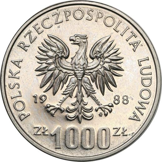 Anverso Pruebas 1000 eslotis 1988 MW ET "Copa Mundial de Fútbol de 1990" Níquel - valor de la moneda  - Polonia, República Popular