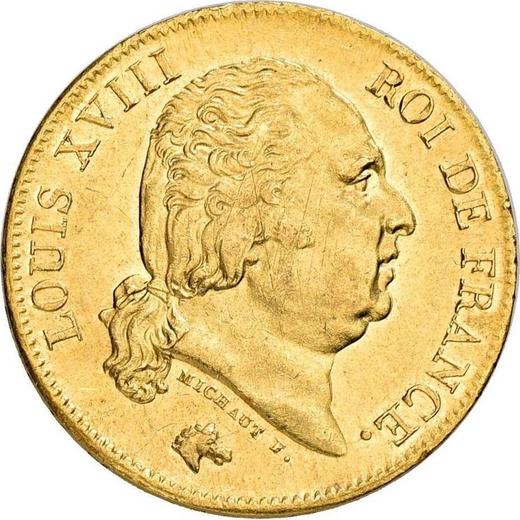 Obverse 40 Francs 1818 W "Type 1816-1824" - Gold Coin Value - France, Louis XVIII