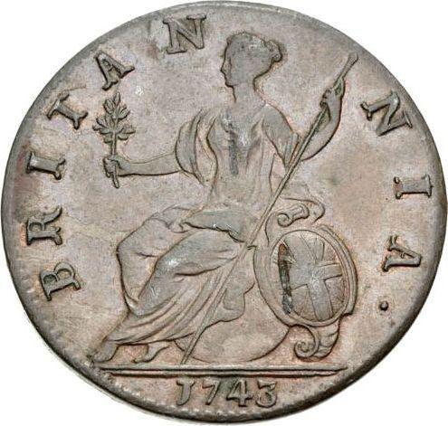 Reverso Medio Penique 1743 "Retrato de la vejez" - valor de la moneda  - Gran Bretaña, Jorge II