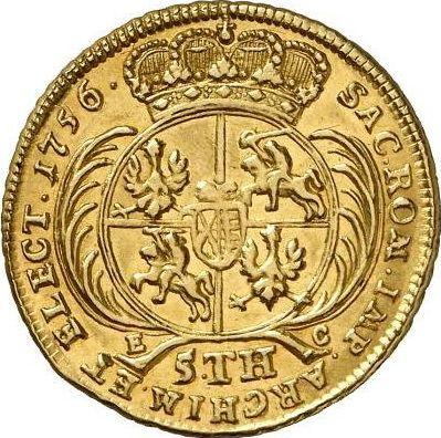 Reverse 5 Thaler (August d'or) 1756 EC "Crown" - Gold Coin Value - Poland, Augustus III