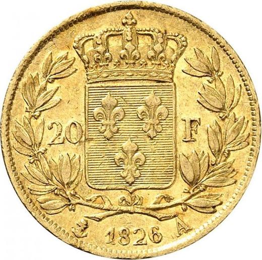 Reverse 20 Francs 1826 A "Type 1825-1830" - Gold Coin Value - France, Charles X