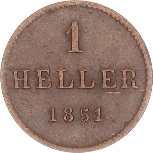 Reverso 1 heller 1851 - valor de la moneda - Fráncfort del Meno, Ciudad Libre