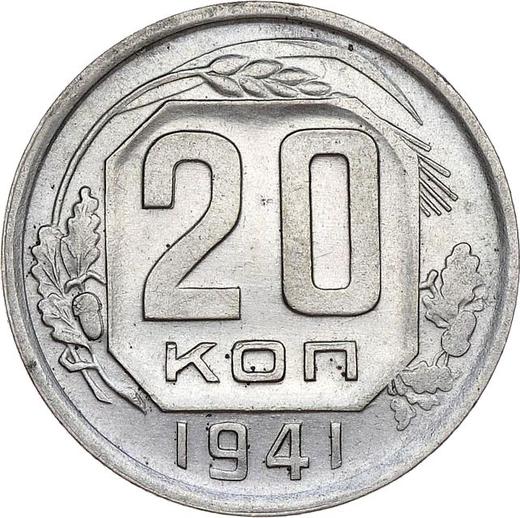 Reverso 20 kopeks 1941 Estrella en relieve - valor de la moneda  - Rusia, URSS y RSFS