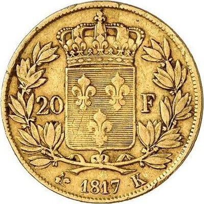 Reverse 20 Francs 1817 K "Type 1816-1824" - Gold Coin Value - France, Louis XVIII