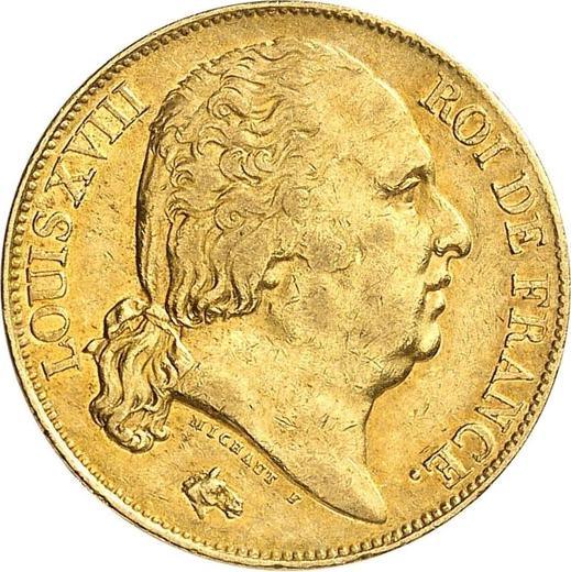 Anverso 20 francos 1816 W "Tipo 1816-1824" - valor de la moneda de oro - Francia, Luis XVII