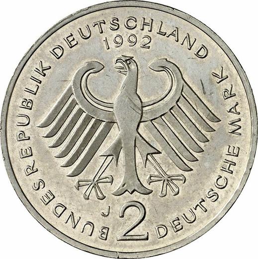 Revers 2 Mark 1992 J "Franz Josef Strauß" - Münze Wert - Deutschland, BRD