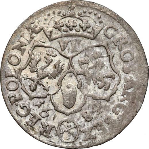 Revers 6 Gröscher 1684 SVP "Typ 1677-1687" Konkave Wappen - Silbermünze Wert - Polen, Johann III Sobieski