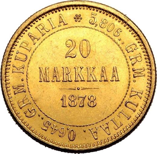 Rewers monety - 20 marek 1878 S - cena złotej monety - Finlandia, Wielkie Księstwo