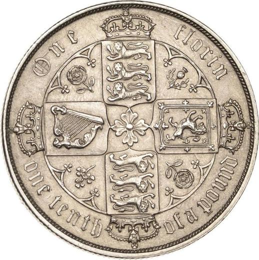 Reverso Florín (2 chelines) 1880 "Gótica" - valor de la moneda de plata - Gran Bretaña, Victoria