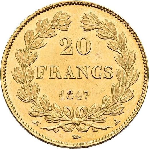Reverso 20 francos 1847 A "Tipo 1832-1848" - valor de la moneda de oro - Francia, Luis Felipe I