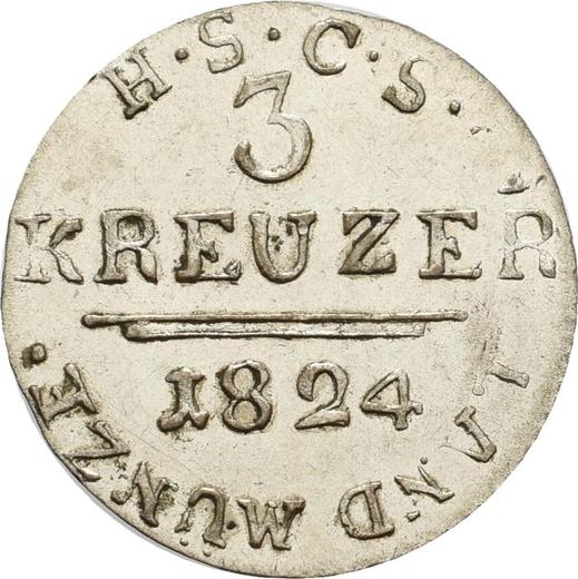Reverso 3 kreuzers 1824 S H.S.C.S. - valor de la moneda de plata - Sajonia-Coburgo-Saalfeld, Ernesto I