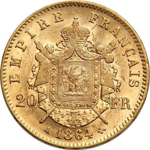 Reverse 20 Francs 1864 A "Type 1861-1870" - Gold Coin Value - France, Napoleon III
