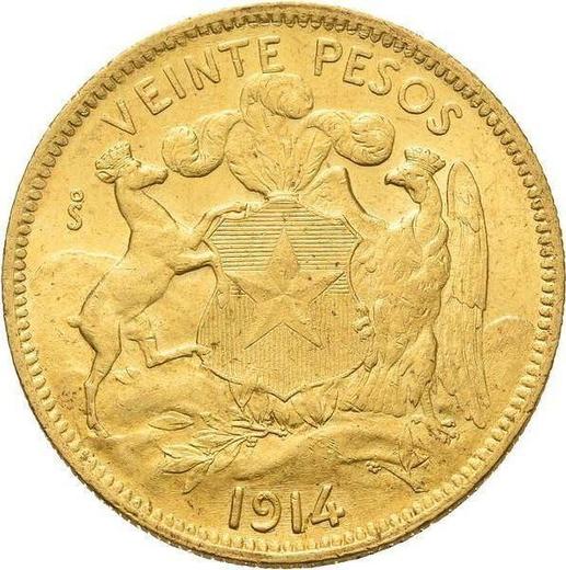 Reverse 20 Pesos 1914 So - Gold Coin Value - Chile, Republic