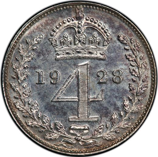 Реверс монеты - 4 пенса (1 Грот) 1928 года - цена серебряной монеты - Великобритания, Георг V