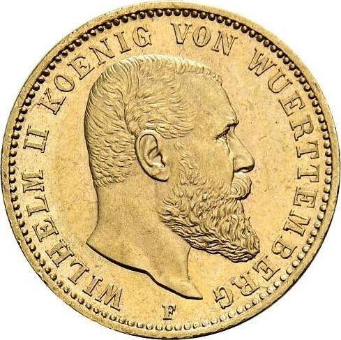 Аверс монеты - 20 марок 1897 года F "Вюртемберг" - цена золотой монеты - Германия, Германская Империя