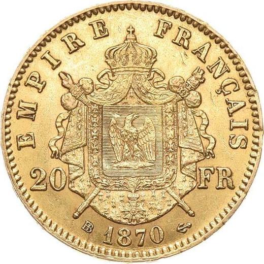 Rewers monety - 20 franków 1870 BB "Typ 1861-1870" - cena złotej monety - Francja, Napoleon III