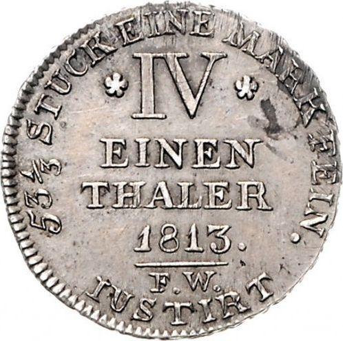 Rewers monety - Próba Ćwierćtalar 1813 F.W. - cena srebrnej monety - Waldeck-Pyrmont, Jerzy