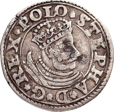 Avers 3 Gröscher 1580 "Kleiner Kopf" Porträt im Rahmen - Silbermünze Wert - Polen, Stephan Bathory