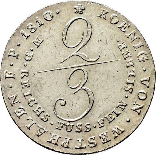 Reverse 2/3 Thaler 1810 C "Large head" - Silver Coin Value - Westphalia, Jérôme Napoléon