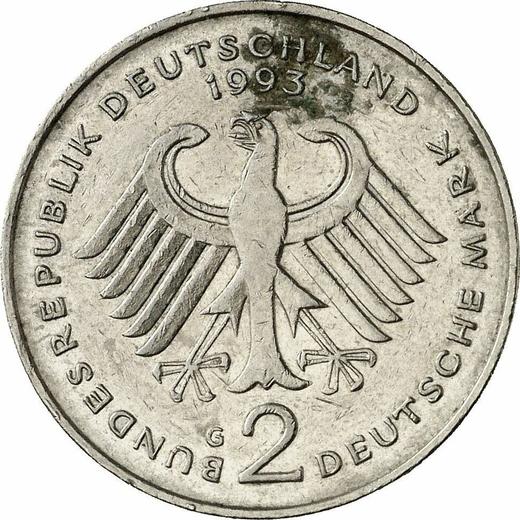 Revers 2 Mark 1993 G "Ludwig Erhard" - Münze Wert - Deutschland, BRD