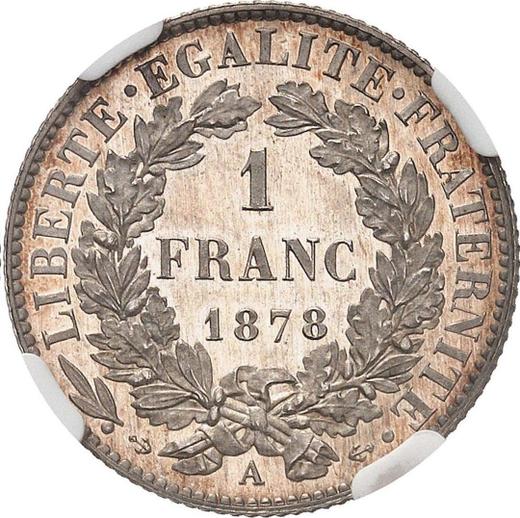 Reverso 1 franco 1878 A "Tipo 1871-1895" - valor de la moneda de plata - Francia, Tercera República