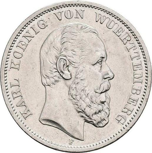 Obverse 5 Mark 1876 F "Wurtenberg" - Silver Coin Value - Germany, German Empire