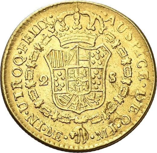 Reverse 2 Escudos 1778 MJ - Gold Coin Value - Peru, Charles III