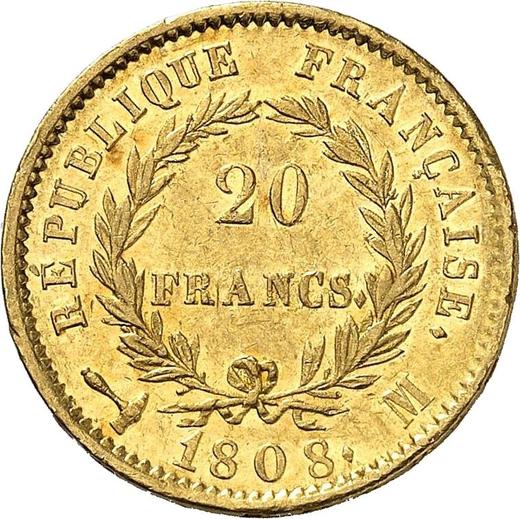 Reverse 20 Francs 1808 M "Type 1807-1808" - Gold Coin Value - France, Napoleon I
