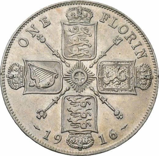 Реверс монеты - Флорин (2 шиллинга) 1916 года - цена серебряной монеты - Великобритания, Георг V