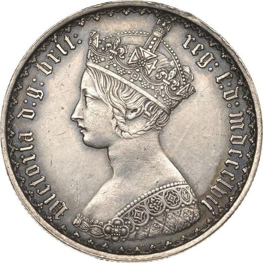 Obverse Florin 1857 WW "Gothic" - Silver Coin Value - United Kingdom, Victoria